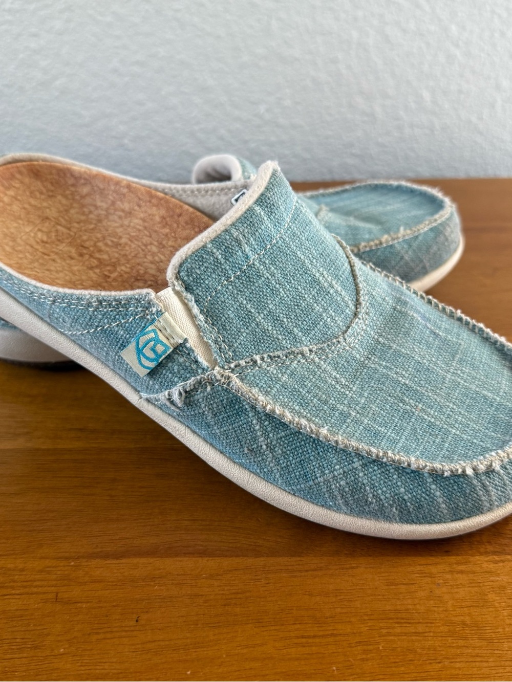 Spenco Lt Blue Chambray Orthotic Women’s 8 Wide Siesta Mule Slide Comfort Shoe